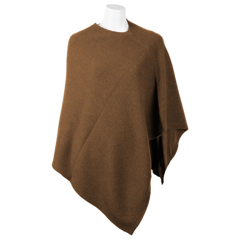 Emilio Romanelli Elegant cashmere poncho with V-neck in brown